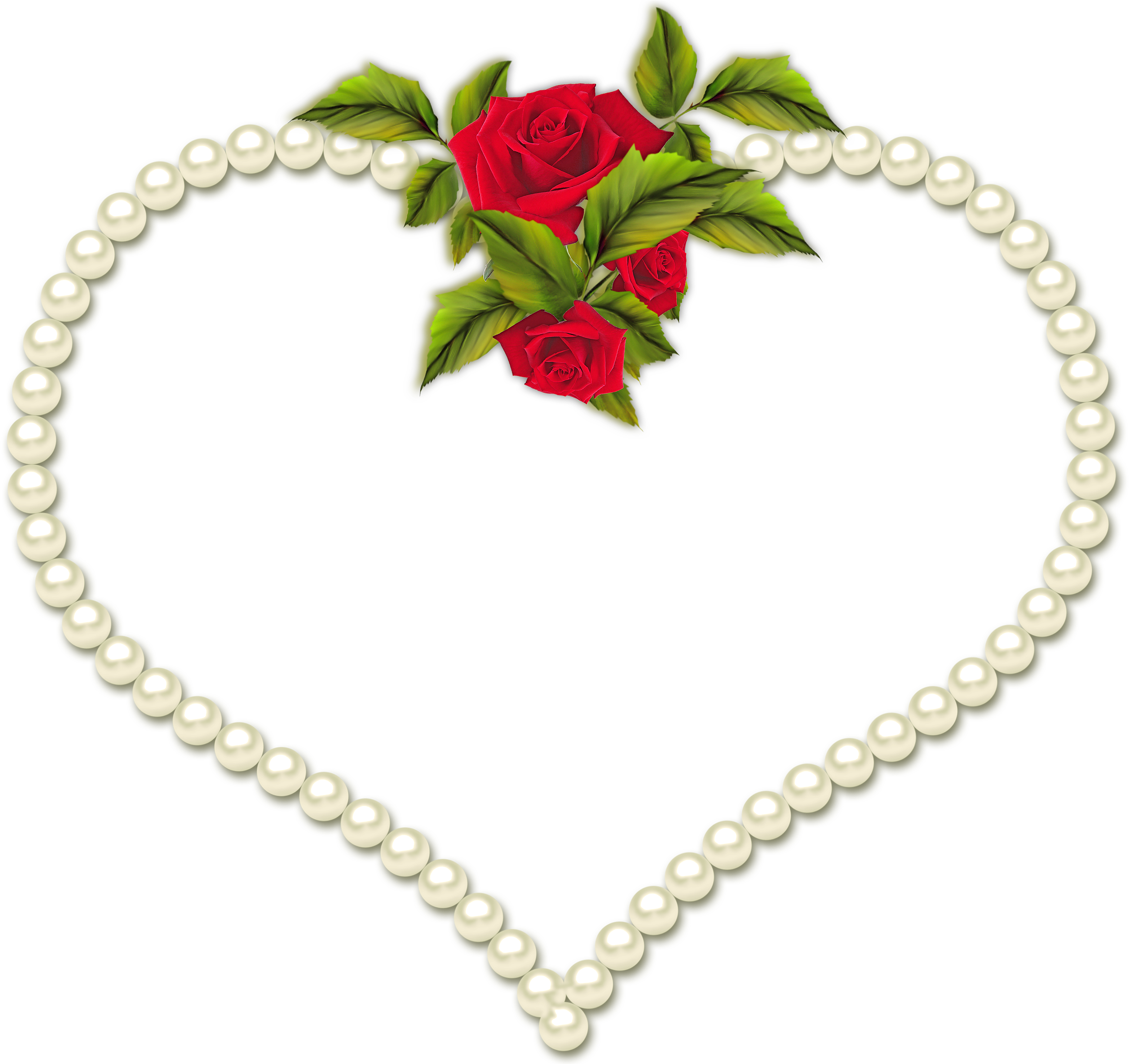 A Heart Shaped Pearl Necklace With Red Roses