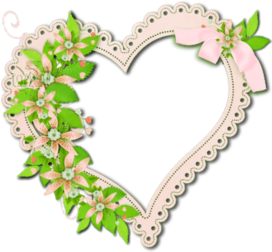 A Heart Shaped Frame With Flowers And Ribbons