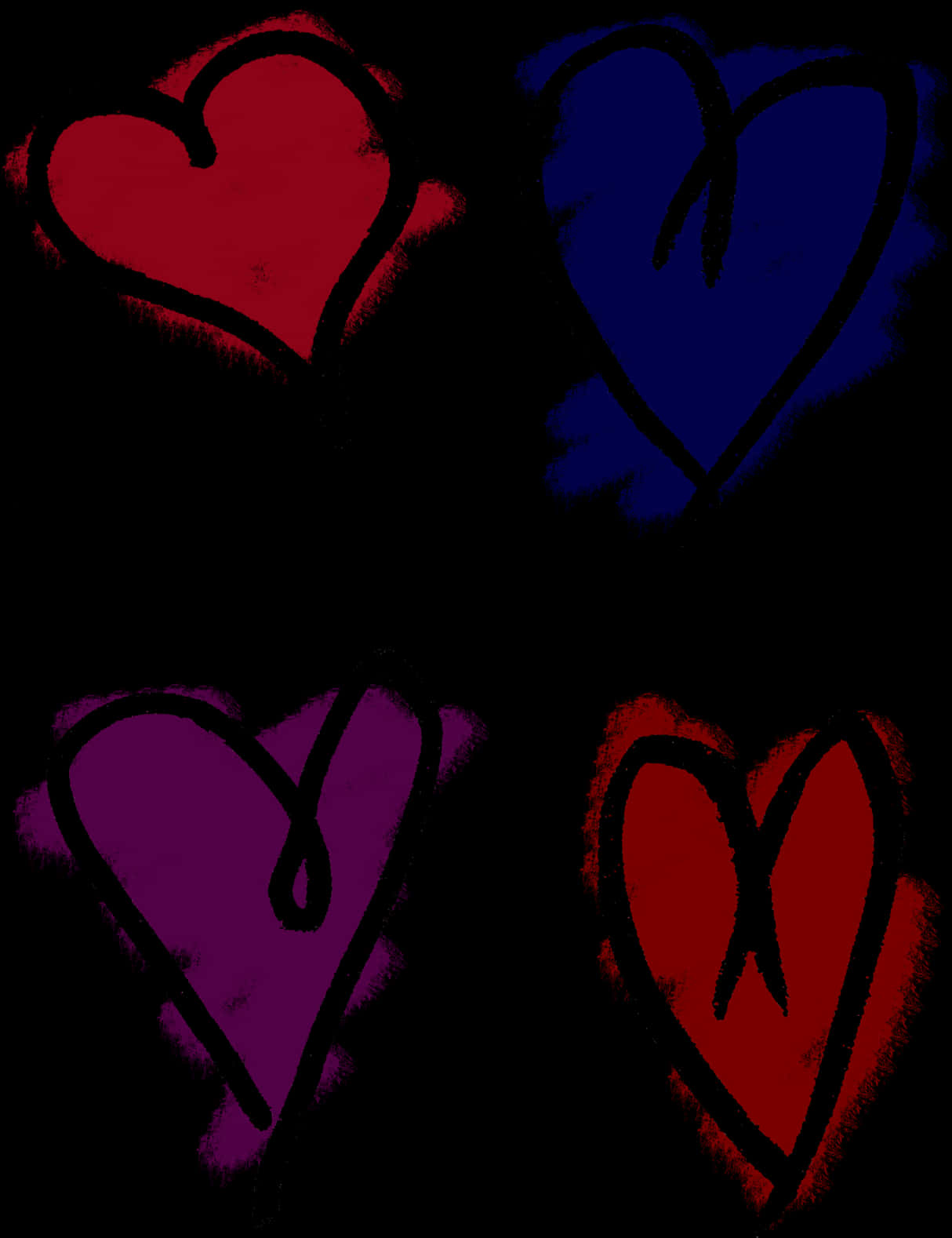 A Group Of Hearts Drawn On A Black Background