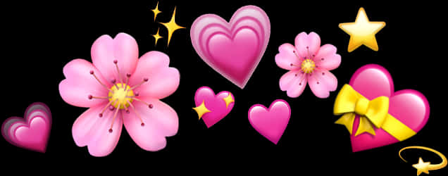 A Group Of Pink Flowers And Hearts