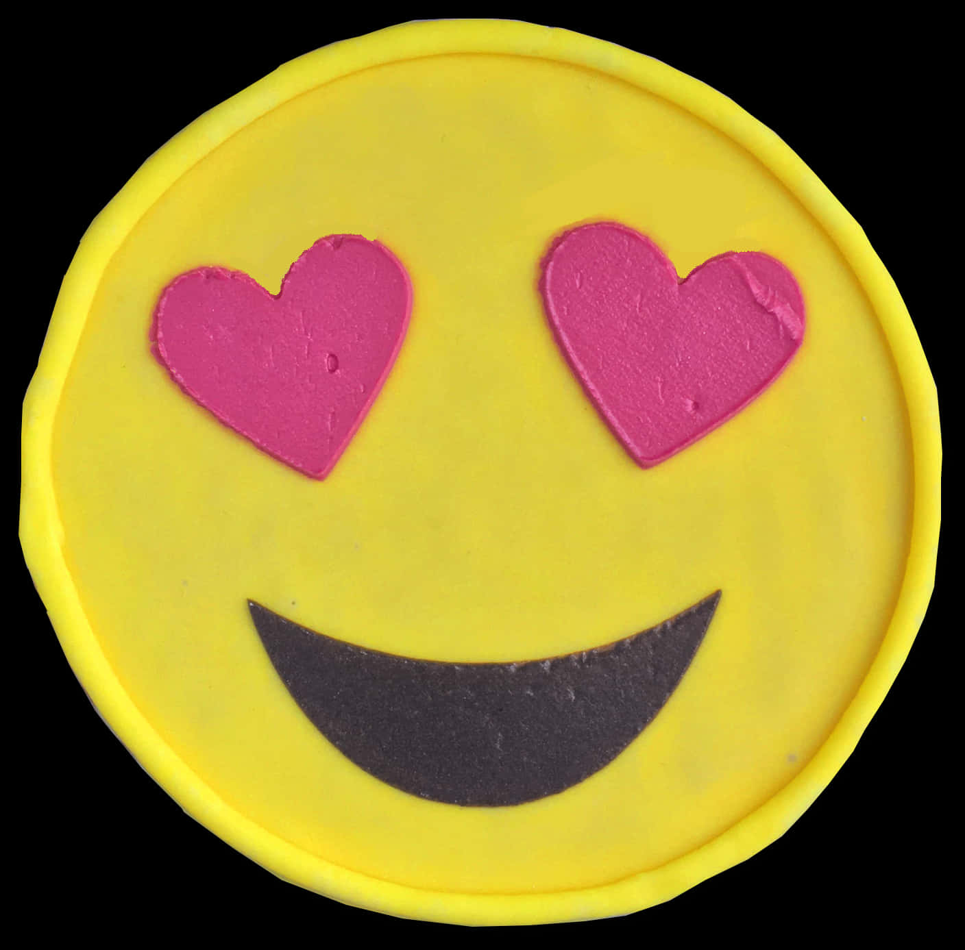 A Yellow Smiley Face With Pink Hearts On It