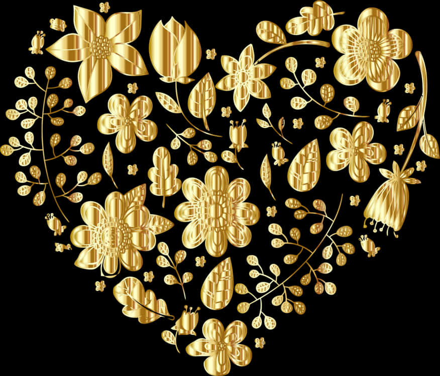 A Heart Shaped Gold Flowers And Leaves