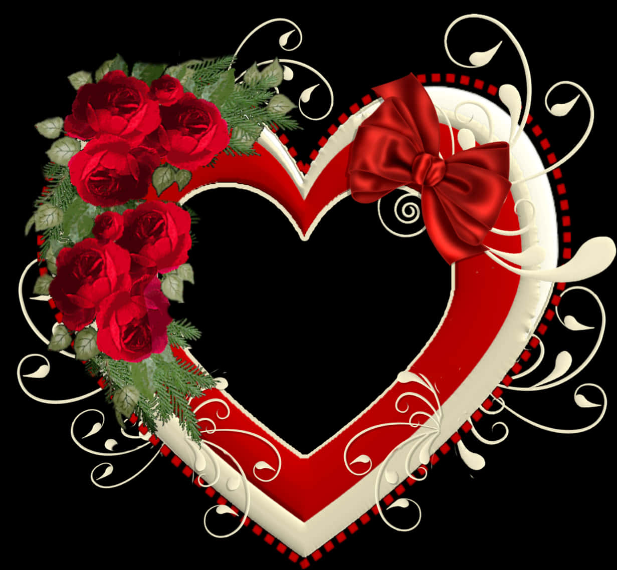 Red And White Heart Hd With Flowers