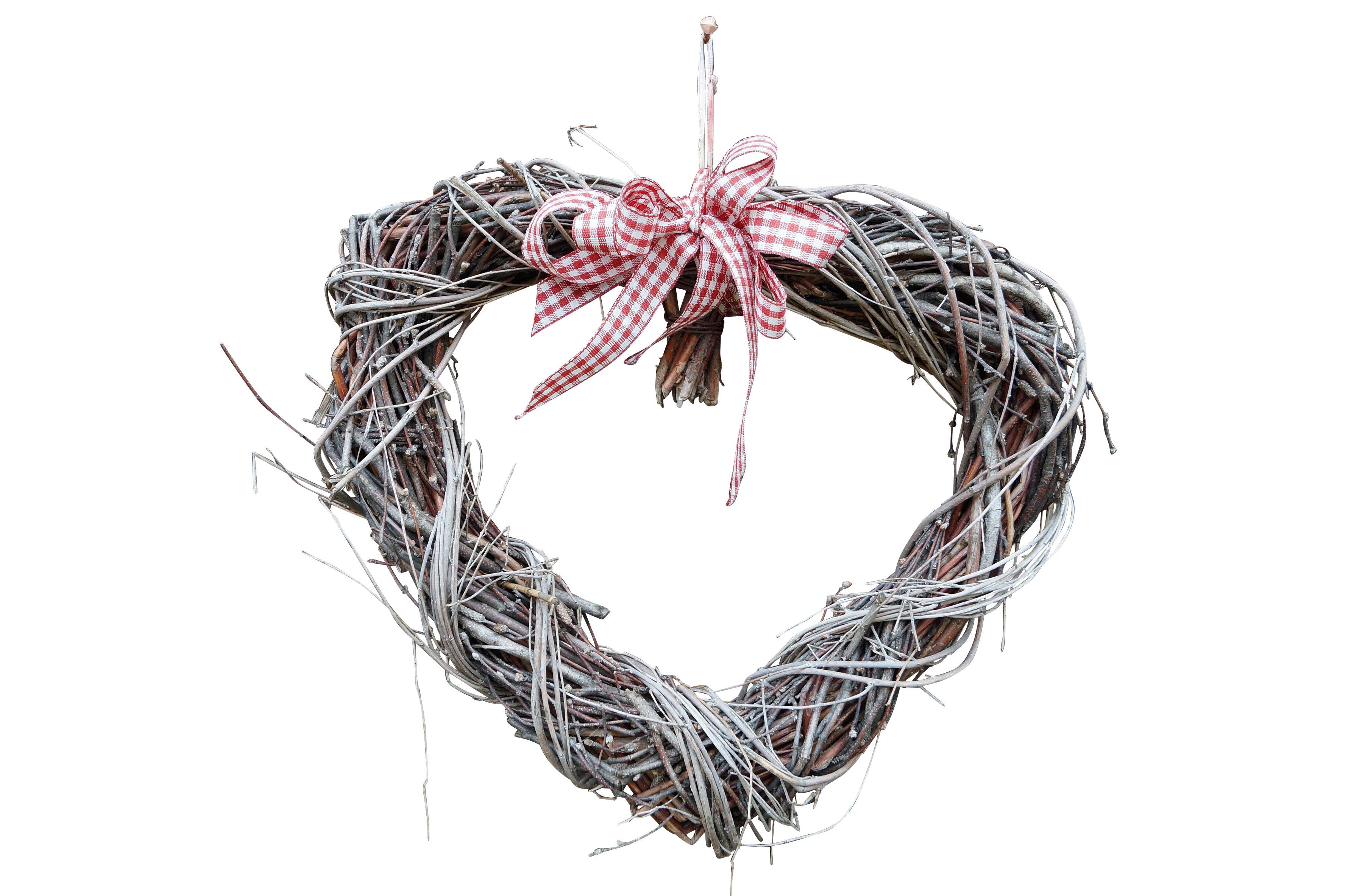 A Heart Shaped Wreath With A Red And White Checkered Bow