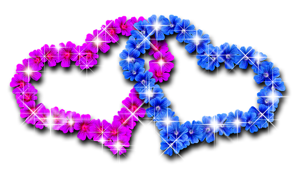 A Blue And Pink Flowers Arranged In A Shape Of A Heart