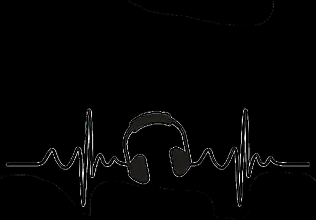 A Black And White Image Of A Heartbeat And Headphones