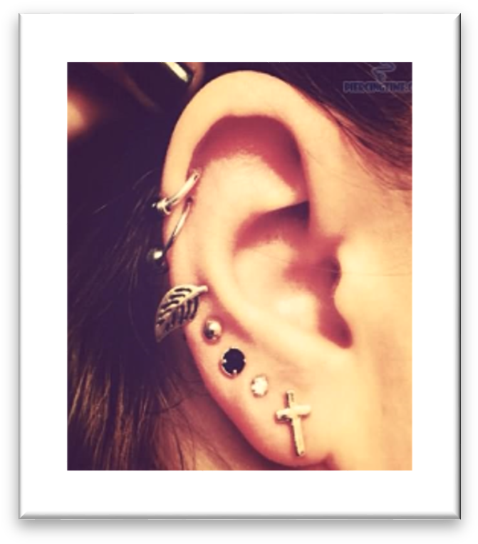 A Close Up Of A Ear With Multiple Earrings