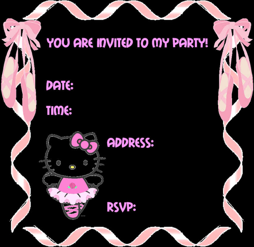 A Hello Kitty Invitation With Pink Ribbons And Bows
