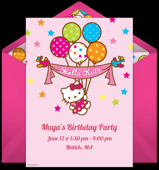 A Pink Envelope With A Cartoon Character And Balloons