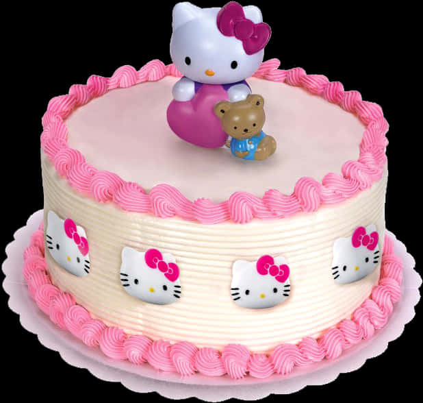 A Cake With A Cat And Teddy Bear On Top