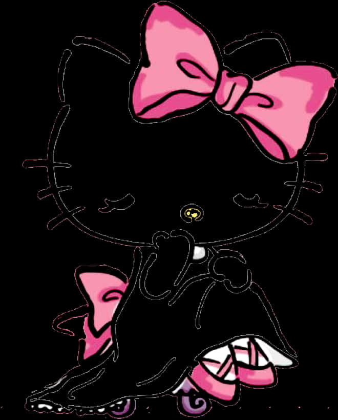 A Cartoon Of A Cat With A Pink Bow