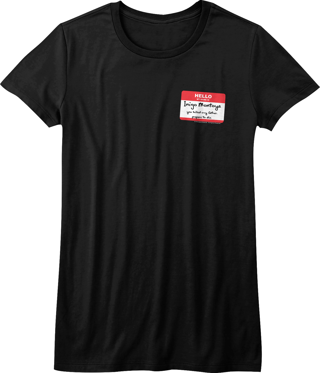 A Black Shirt With A White And Red Tag On It