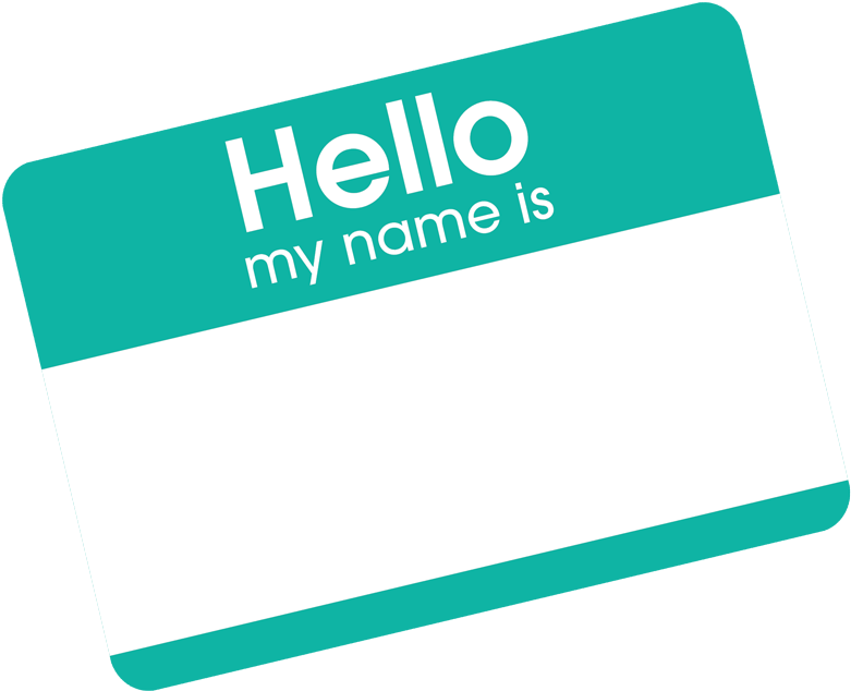 A Name Tag With White Text