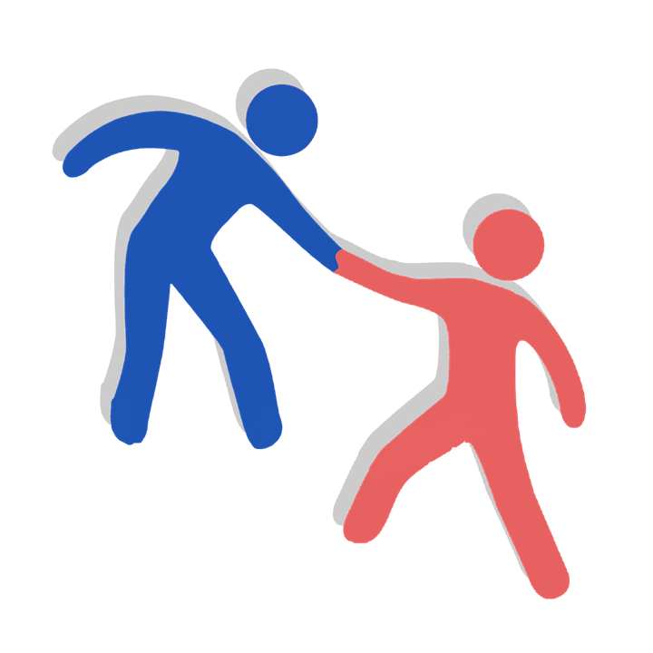 A Blue And Red Figures Holding Hands
