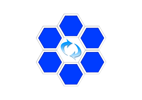 A Blue Hexagons With A Logo On It
