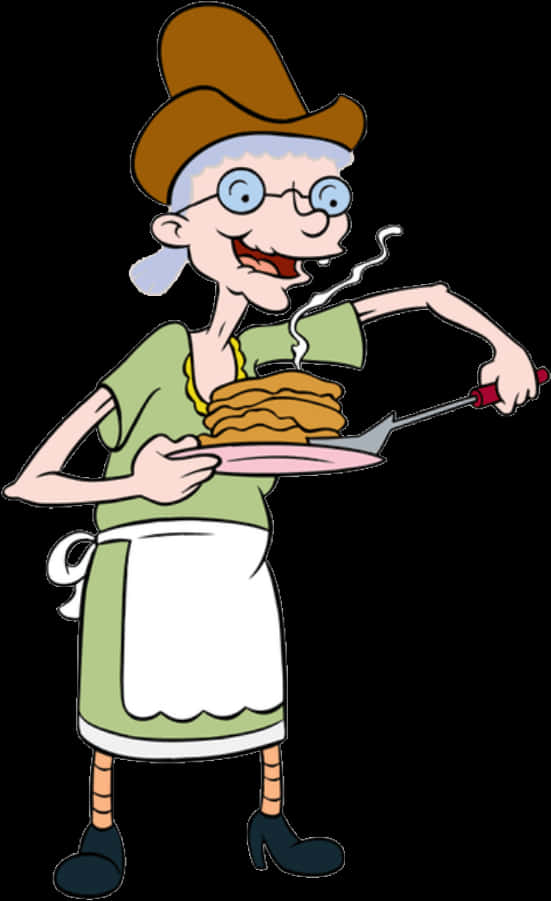 Cartoon A Cartoon Of A Woman Holding A Pancake