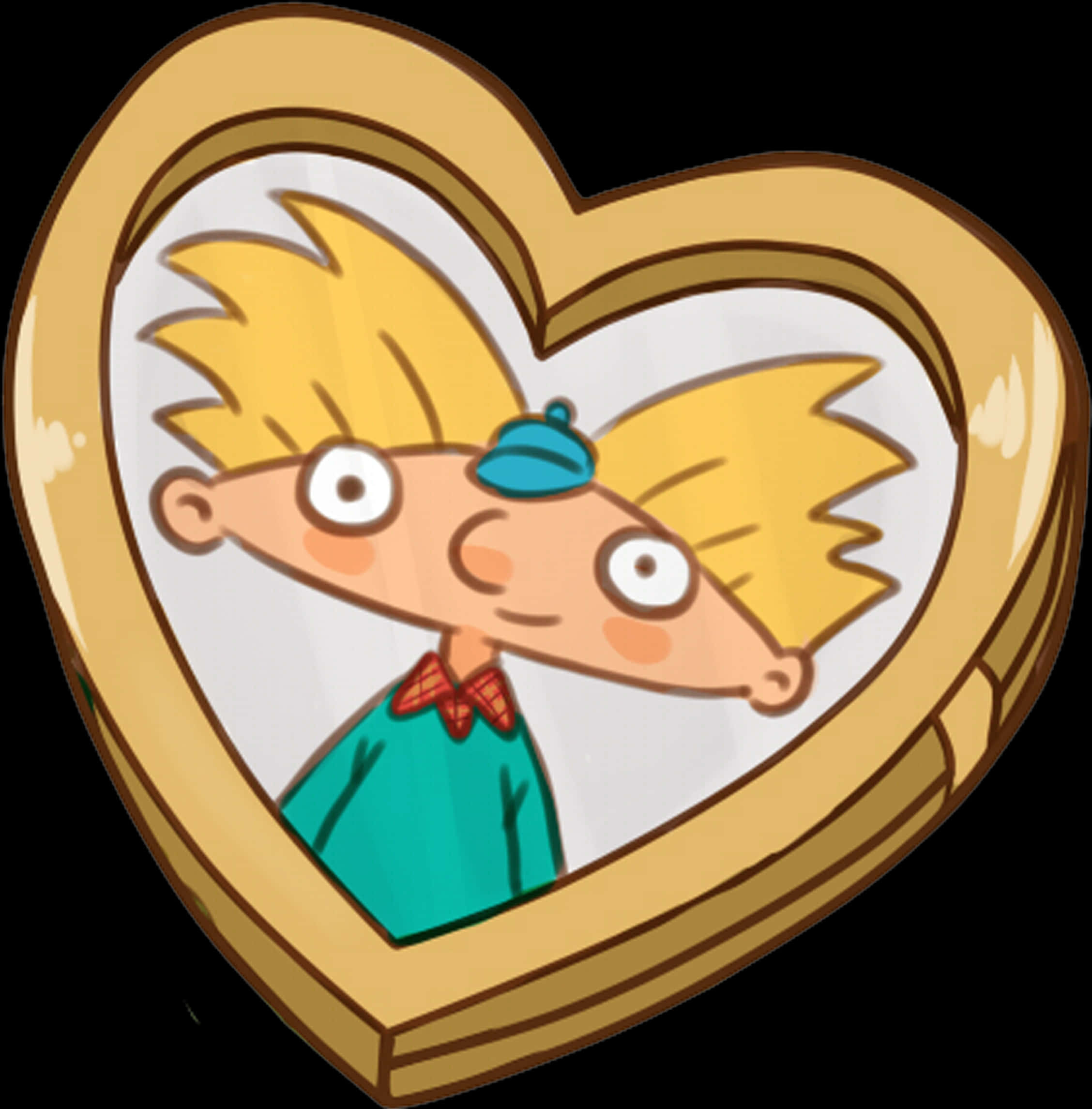 A Cartoon Of A Boy In A Heart Shaped Mirror