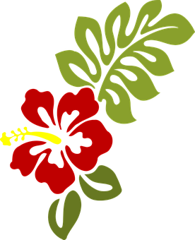 A Red Flower With Green Leaves