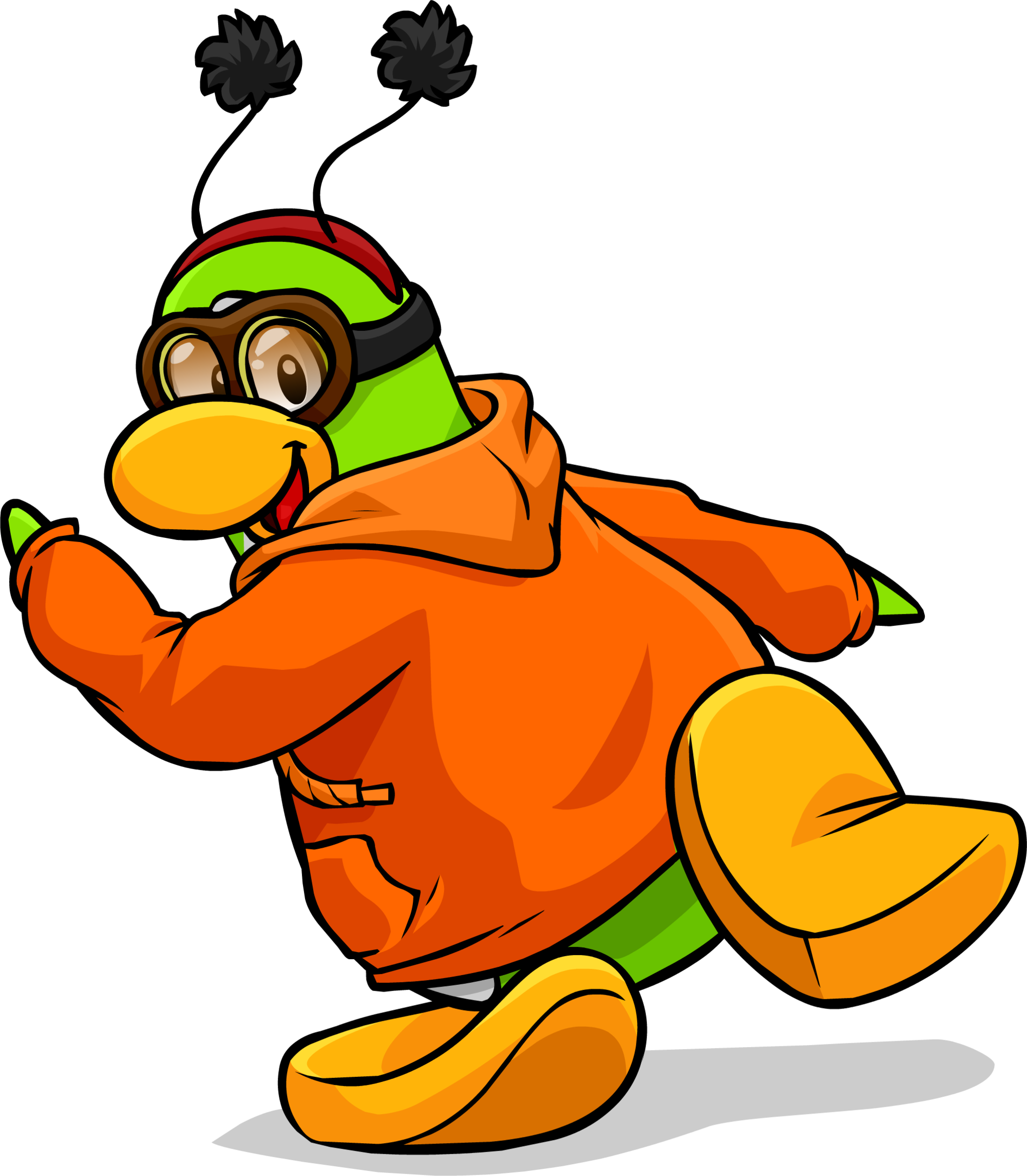 Cartoon Of A Green Bird Wearing A Hoodie And Goggles
