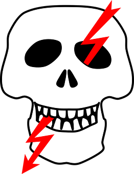 A White Skull With Red Lightning Bolts