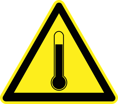 A Yellow Triangle Sign With A Black And Yellow Triangle And A Thermometer