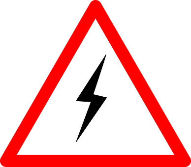 A Red And White Triangle Sign With A Lightning Bolt In The Middle