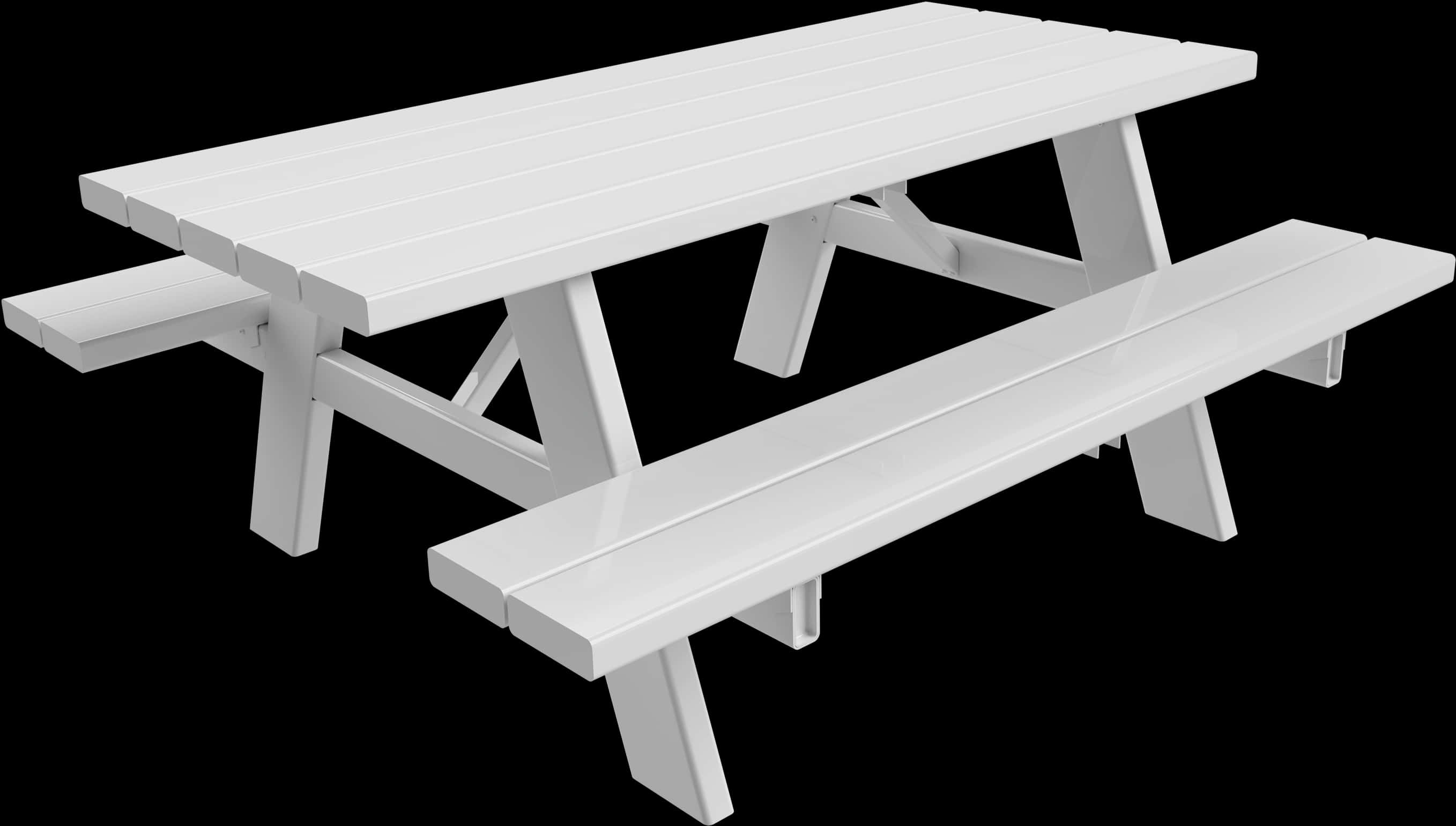 A White Picnic Table With Benches