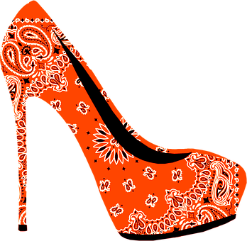 A Red And White Paisley High Heel Shoe