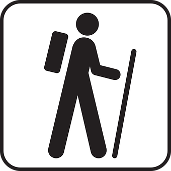 A Black And White Sign With A Person With A Backpack