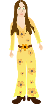 A Cartoon Of A Woman In A Yellow Outfit