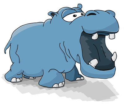 Cartoon Blue Hippo With Big Teeth