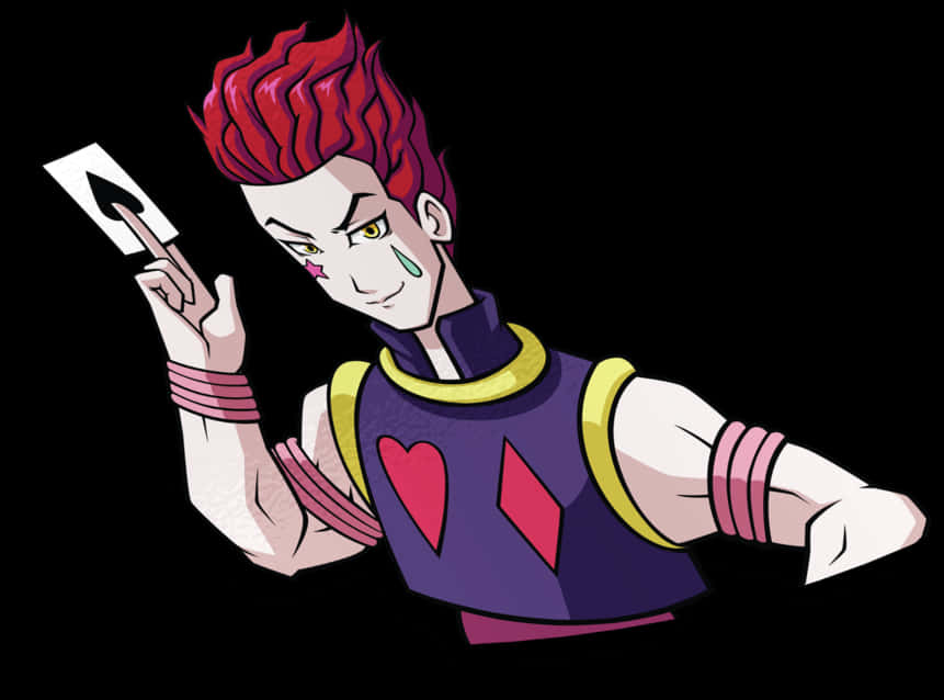 A Cartoon Of A Man With Red Hair And A Card