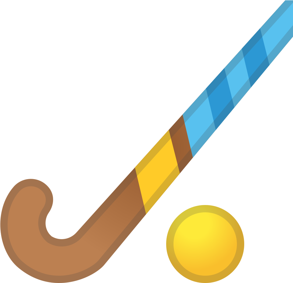 A Blue And Yellow Hockey Stick And A Yellow Ball