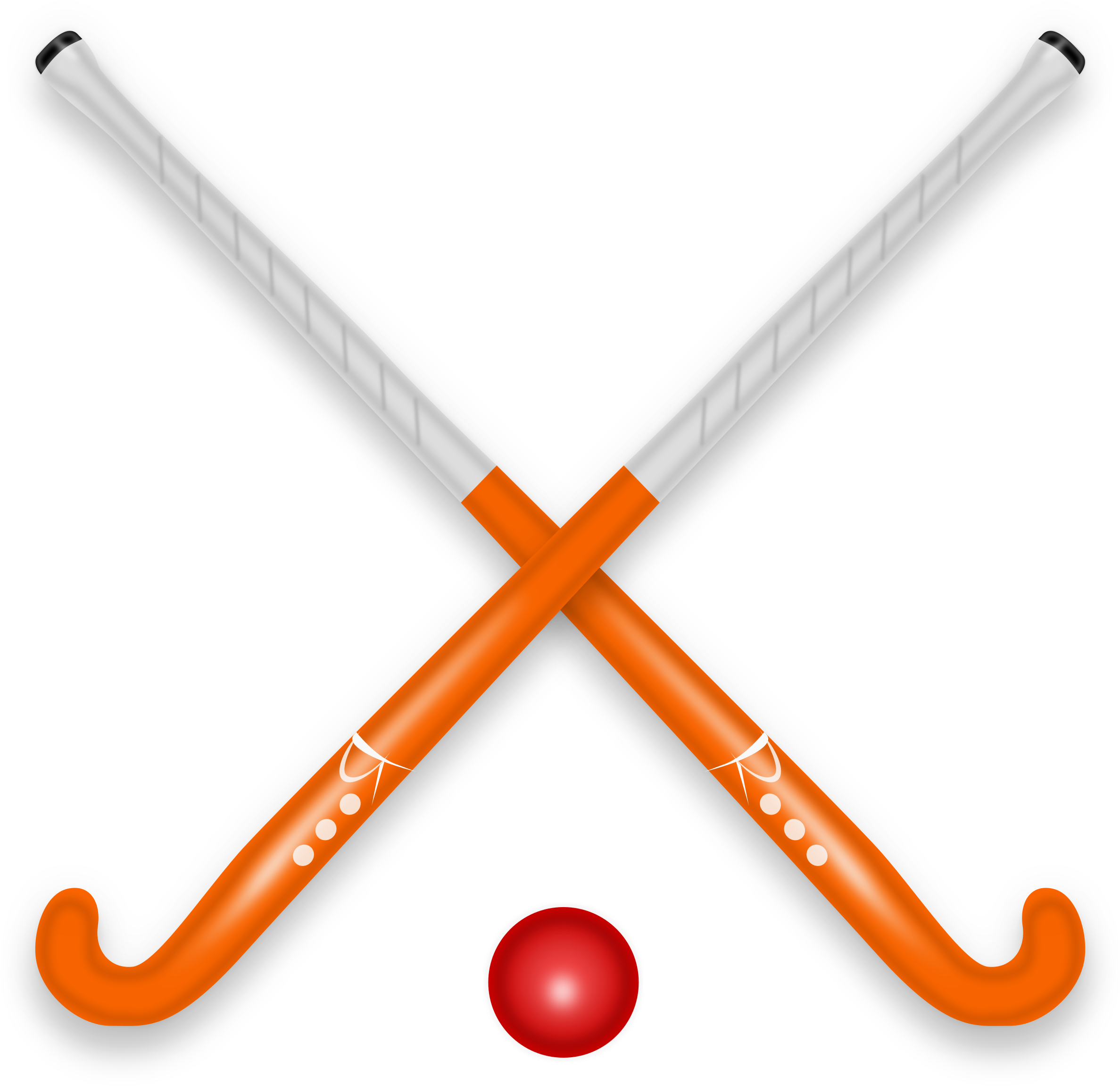 Two Crossed Hockey Sticks And A Red Ball