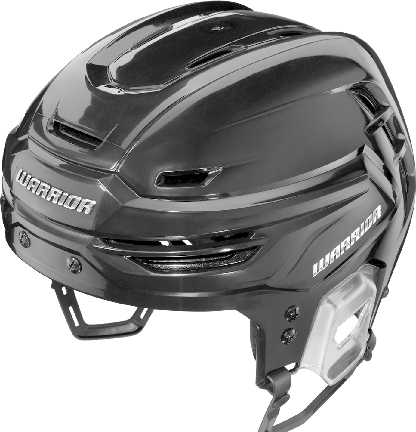A Black Hockey Helmet With White Text