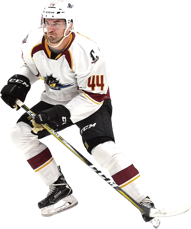 A Hockey Player In A White Uniform And Helmet With A Black Background