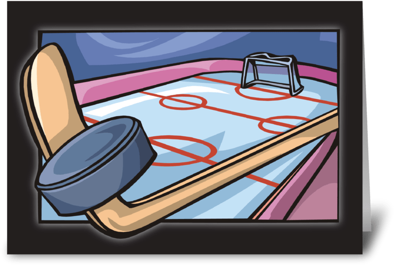 A Cartoon Hockey Puck And Stick On A Hockey Rink