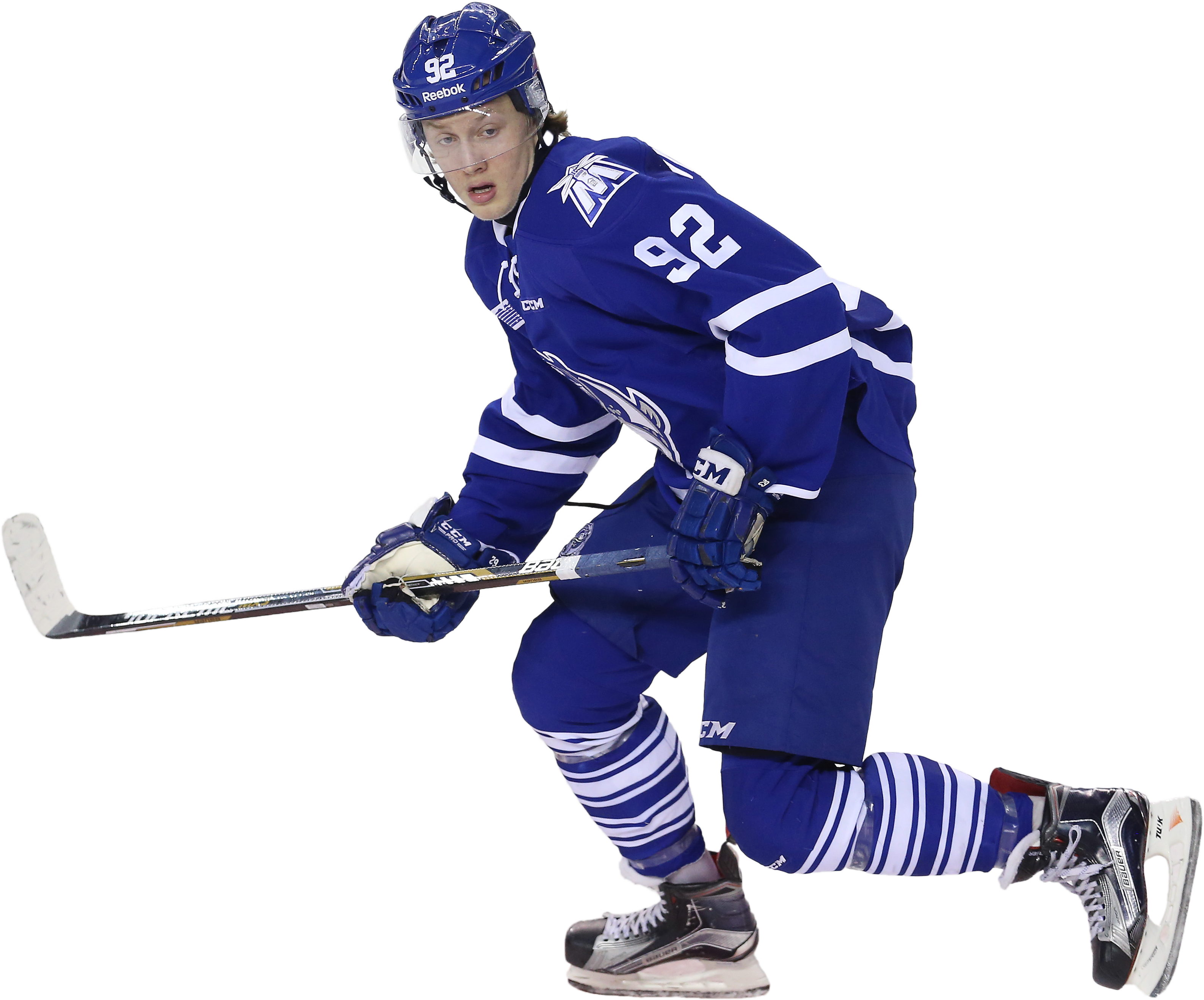 A Hockey Player In Blue Uniform With A Hockey Stick