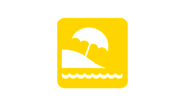 A Yellow Sign With A Black Umbrella On The Hill