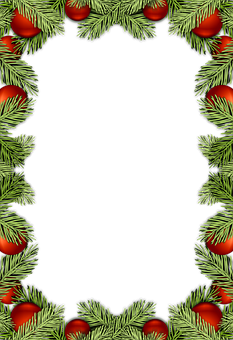 A Black Background With Pine Branches And Red Balls