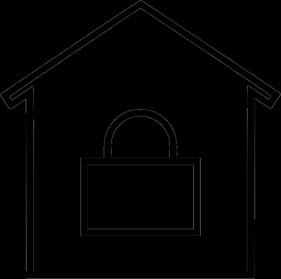 A Black Outline Of A House With A Lock