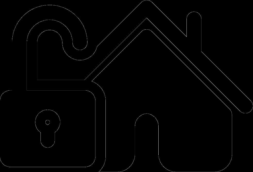A Black And White Outline Of A House With A Lock