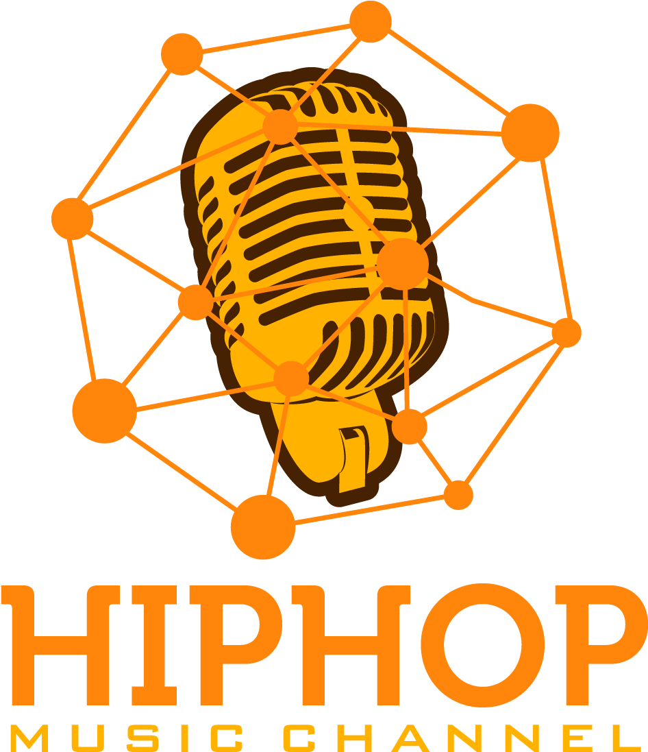 A Logo With A Microphone And Orange Dots