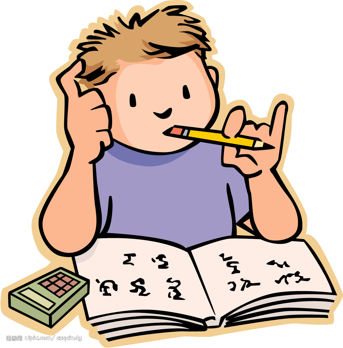 A Cartoon Of A Boy Holding A Pencil In His Mouth