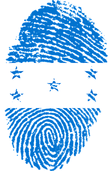 A Fingerprint With Blue And White Stripes