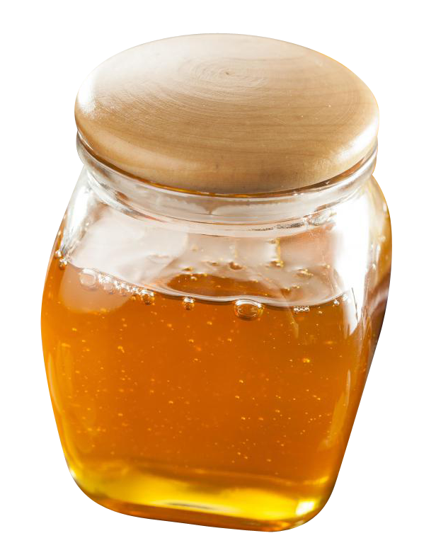 A Jar Of Honey With A Wooden Lid