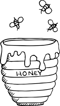 A Black And White Drawing Of A Pot Of Honey