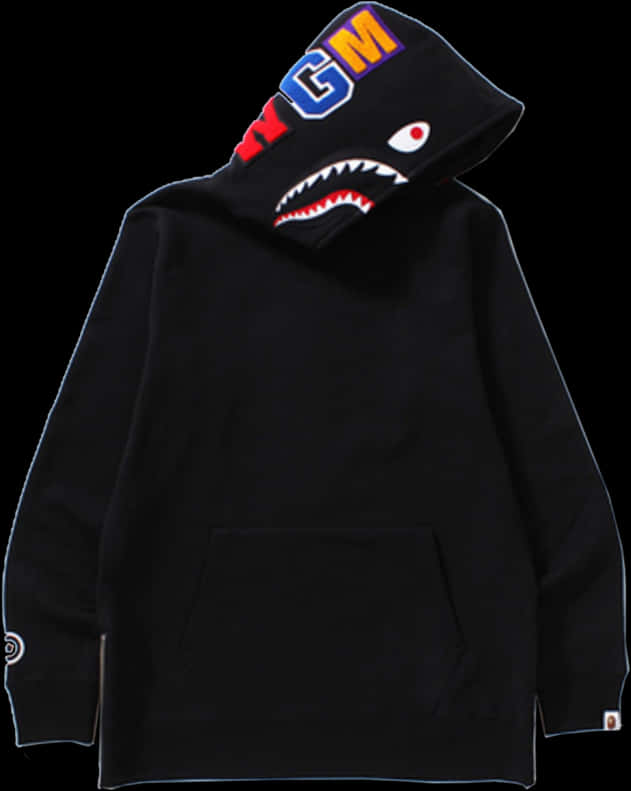 A Black Sweatshirt With A Shark Head On It