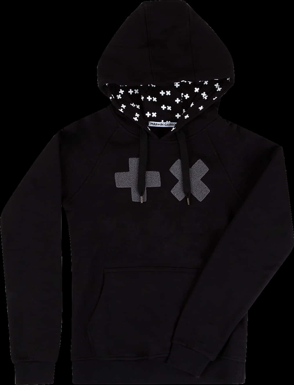 A Black Hoodie With A White Cross On It