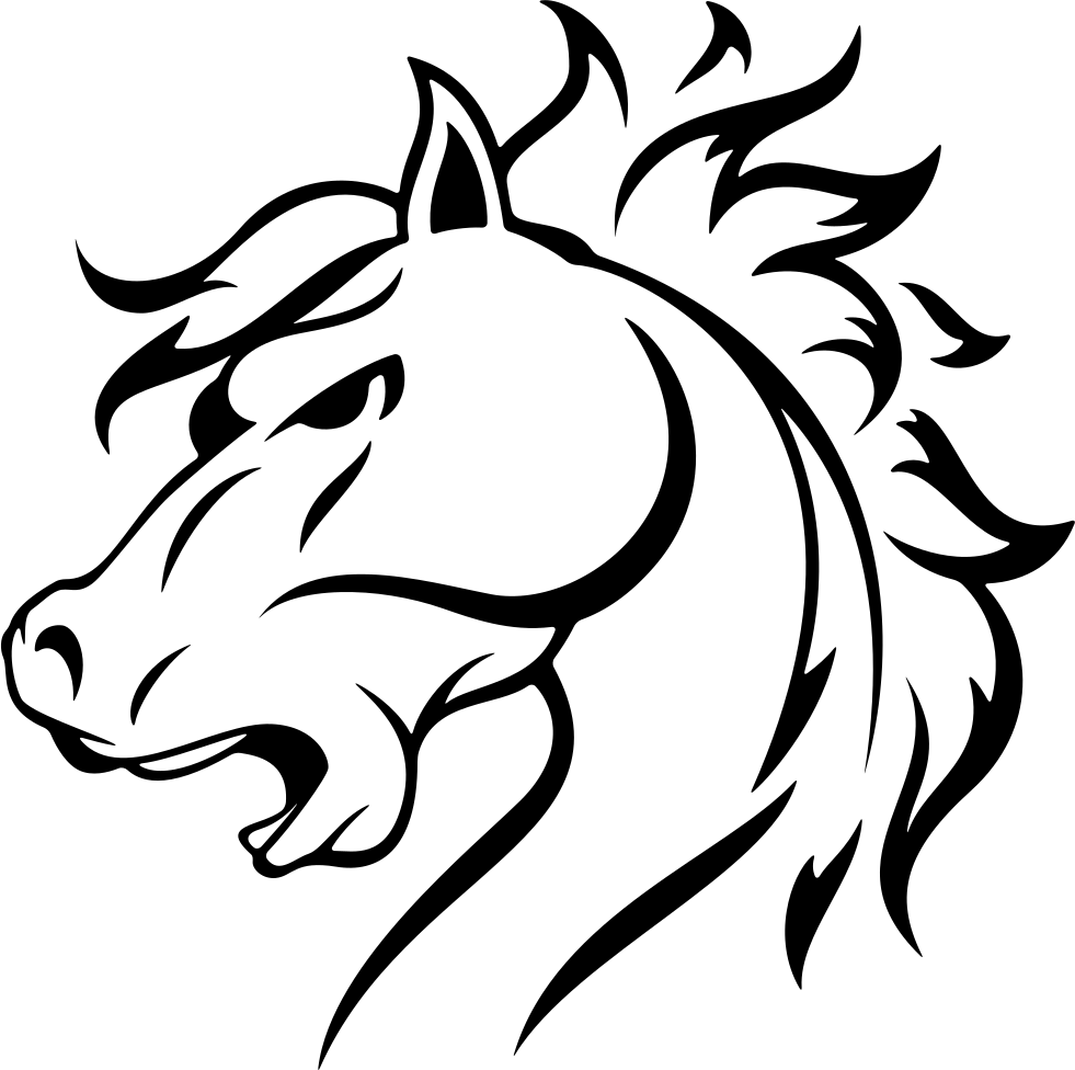 A Black And White Drawing Of A Horse Head